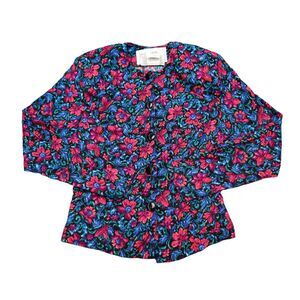Susan Burrowes Shirt Womens Multicolor Long Sleeve Floral Print Blouse